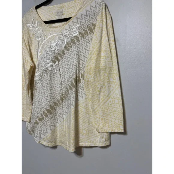 Chico's Size 2 Soft Girl Embroidered Top Womens Large Parisian Coastal Grandma - Picture 4 of 7